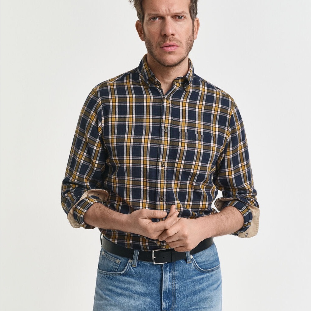 Men's Plaid Shirt - Blue and Yellow - M/Slim Fit